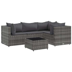 vidaXL 5 Piece Garden Lounge Set with Cushions Grey Poly Rattan