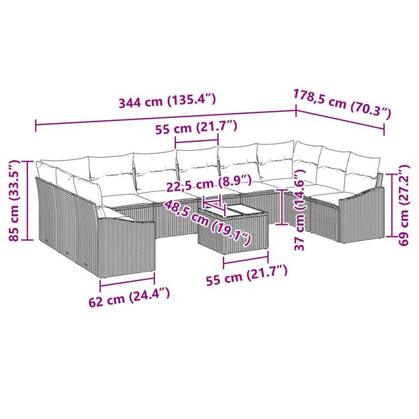 vidaXL 11 Piece Garden Sofa Set with Cushions Black Poly Rattan