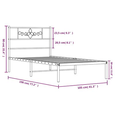 vidaXL Metal Bed Frame without Mattress with Headboard Black 100x190 cm