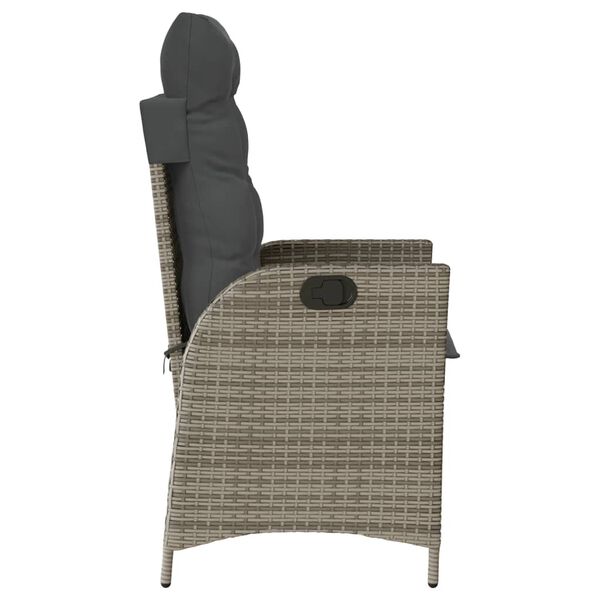 vidaXL Reclining Garden Chair with Cushions Grey Poly Rattan