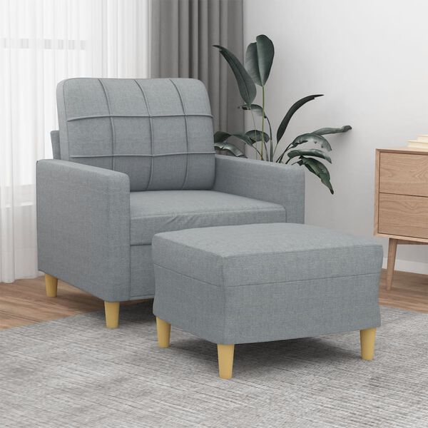 vidaXL Sofa Chair with Footstool Light Grey 60 cm Fabric