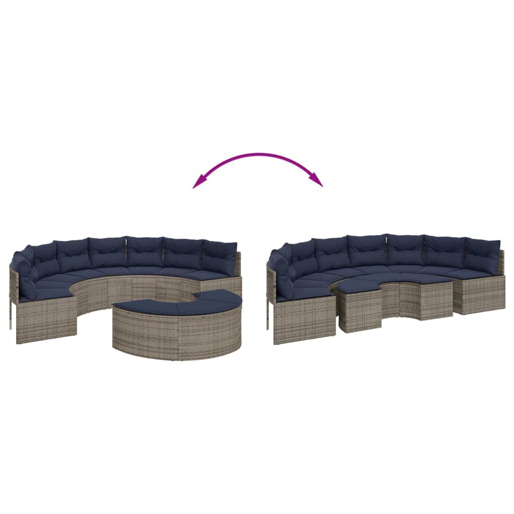 vidaXL 2 Piece Garden Sofa Set Half-Round Grey Poly Rattan