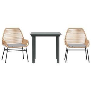 vidaXL 3 Piece Garden Dining Set with Cushions Brown Poly Rattan Glass