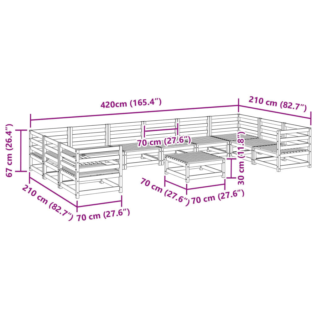 vidaXL 11 Piece Garden Sofa Set Solid Wood Pine