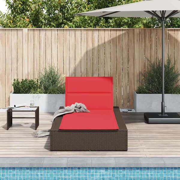 vidaXL Sunbed with Floating Cushion Brown Poly Rattan