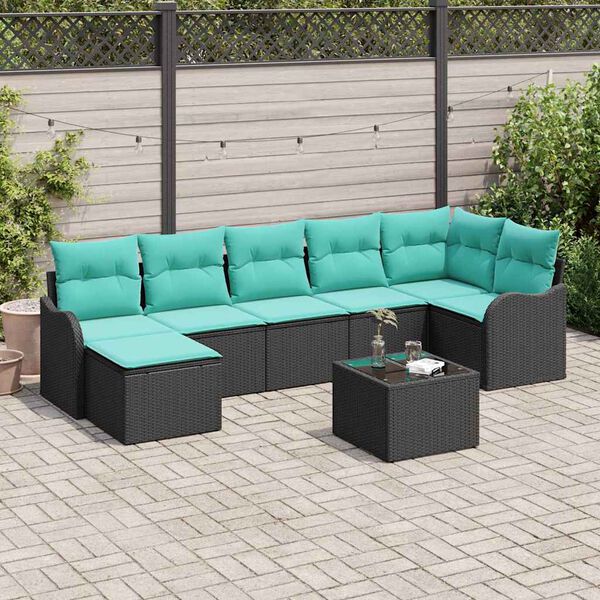 vidaXL Garden Sofa Set 8 pcs Black and turquoise Poly rattan