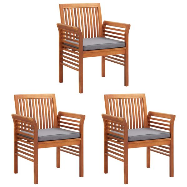 vidaXL Garden Dining Chairs with Cushions 3 pcs Solid Acacia Wood
