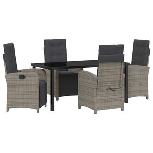 vidaXL Garden Dining Set with Cushion 5 pcs Grey Poly Rattan