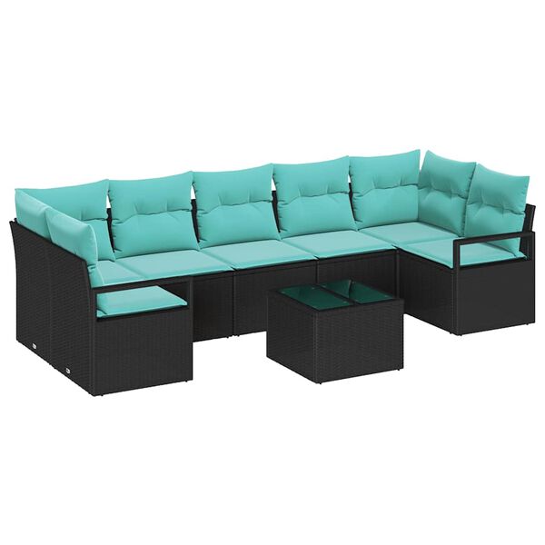 vidaXL Garden Sofa Set with Cushion Manual 8 pcs Black and Turquoise