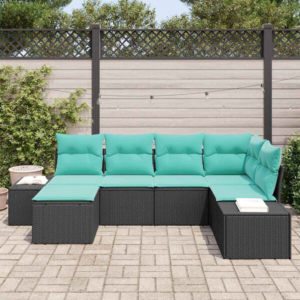 vidaXL Garden Sofa Set 6 pcs Black and Turquoise Poly Rattan