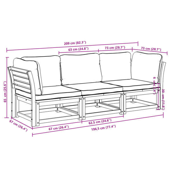 vidaXL 3 Piece Garden Lounge Set with Cushions Solid Wood Acacia