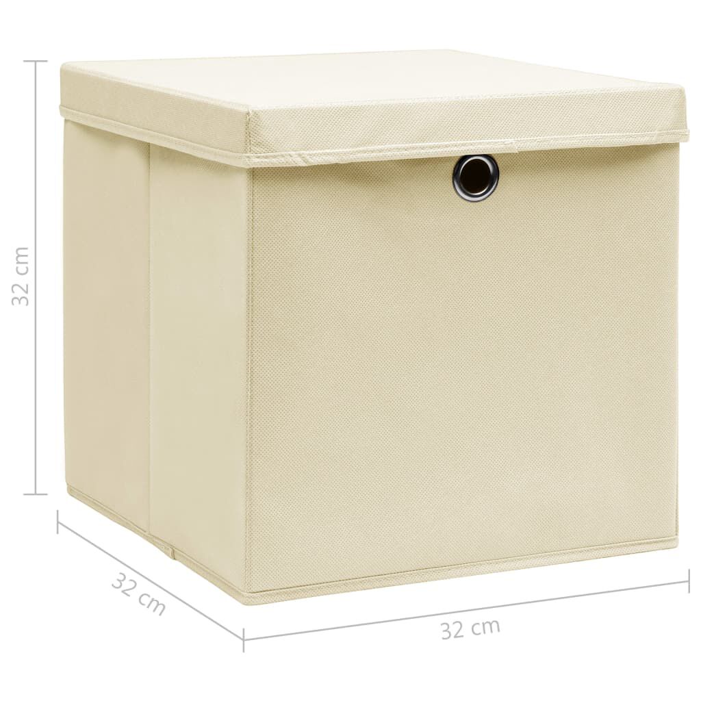 vidaXL Storage Boxes with Lid 4 pcs Cream 32x32x32 cm Fabric