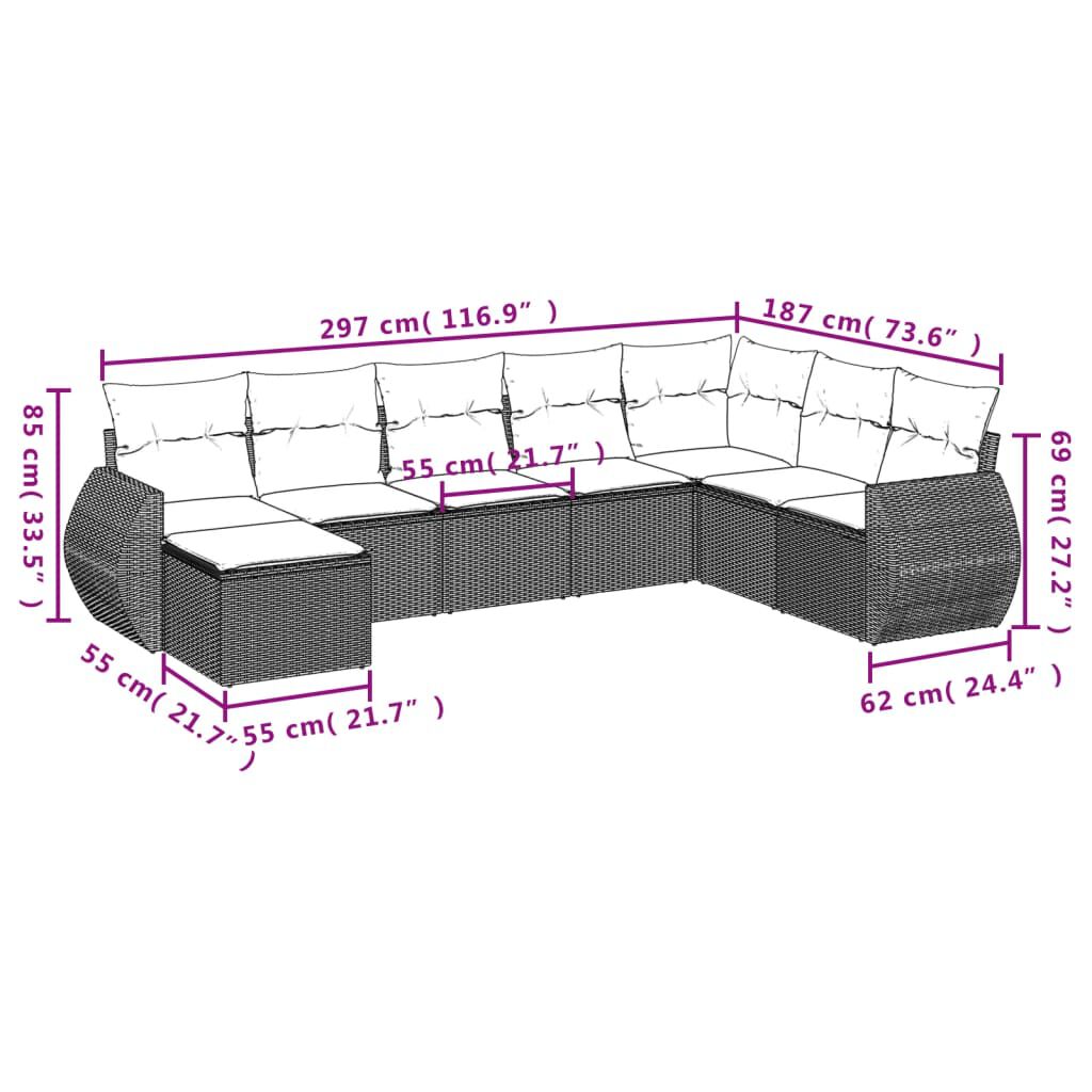 vidaXL 8 Piece Garden Sofa Set with Cushions Beige Poly Rattan