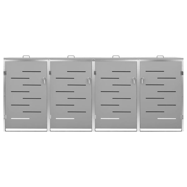 vidaXL Quadruple Wheelie Bin Shed 276.5x77.5x112.5 cm Stainless Steel