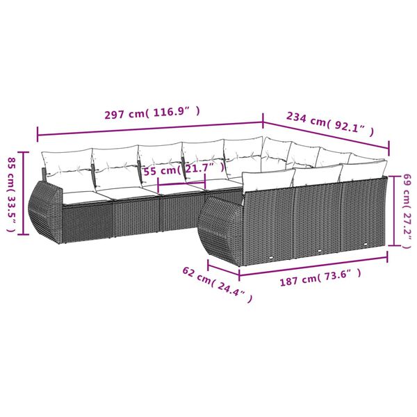 vidaXL 10 Piece Garden Sofa Set with Cushions Black Poly Rattan