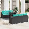 vidaXL Garden Sofa Set with Cushion 7 pcs Black and blue Poly Rattan