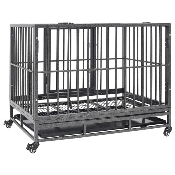 vidaXL Dog Cage with Wheels Steel 92x62x76 cm