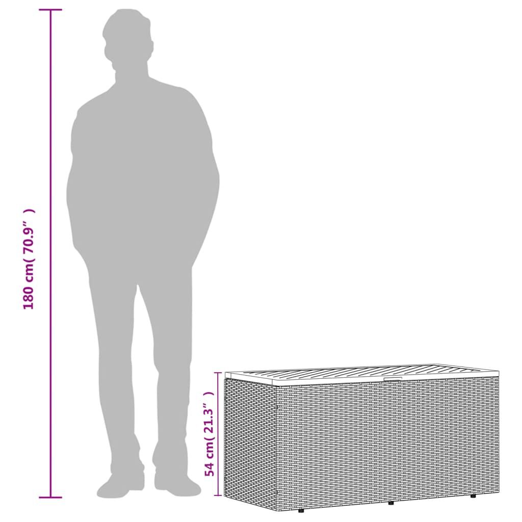 vidaXL Garden Storage Box Grey 110x50x54 cm Poly Rattan Acacia Wood