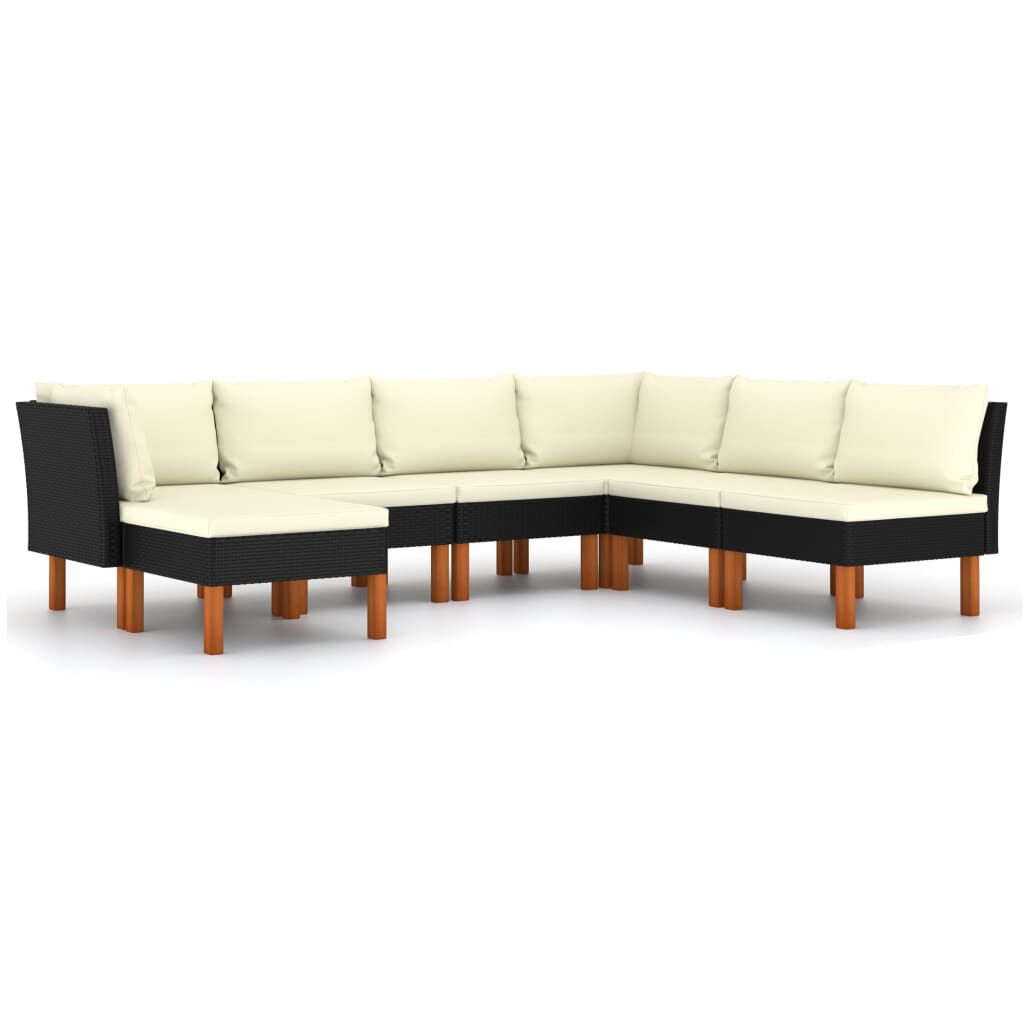 vidaXL 7 Piece Garden Lounge Set with Cushions Poly Rattan Black