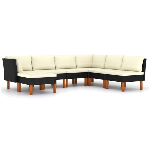 vidaXL 7 Piece Garden Lounge Set with Cushions Poly Rattan Black