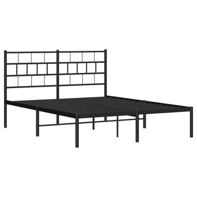 vidaXL Metal Bed Frame without Mattress with Headboard Black 135x190 cm Double