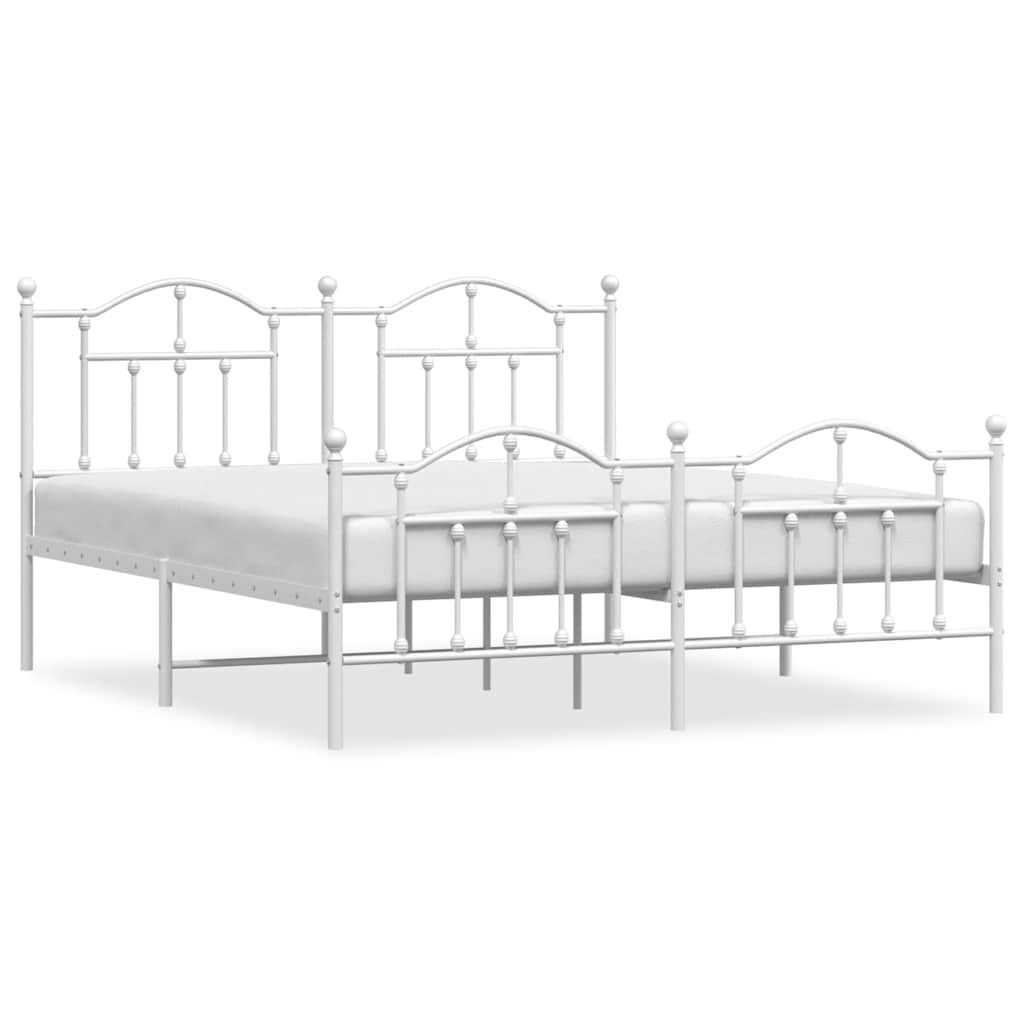 vidaXL Metal Bed Frame without Mattress with Footboard White 183x213cm