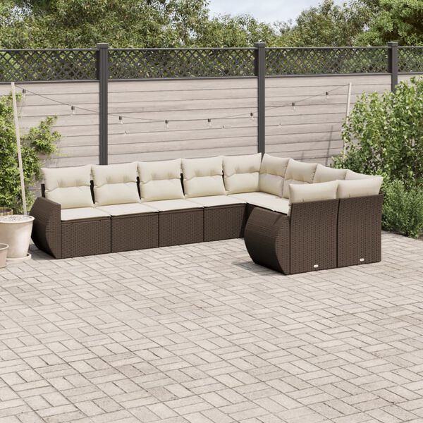 vidaXL 9 Piece Garden Sofa Set with Cushions Brown Poly Rattan