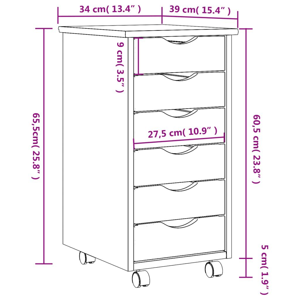 vidaXL Rolling Cabinet with Drawers MOSS Grey Solid Wood Pine