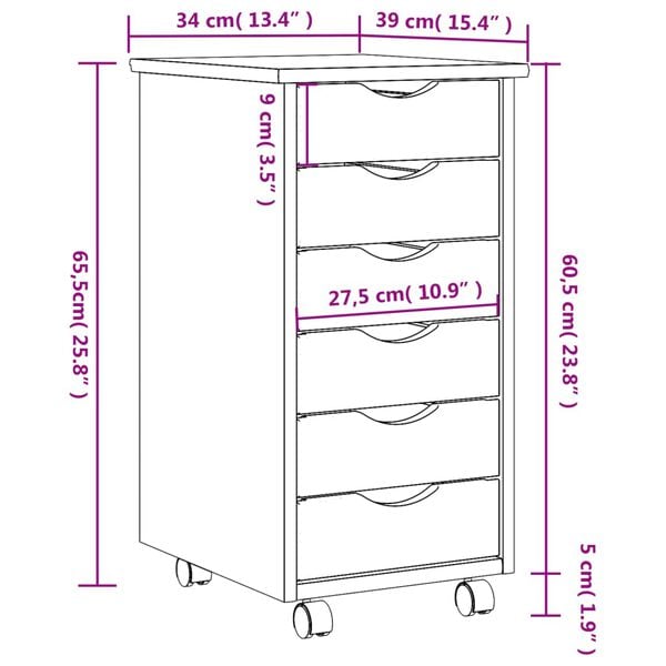 vidaXL Rolling Cabinet with Drawers MOSS Grey Solid Wood Pine