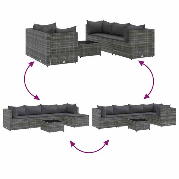 vidaXL 6 Piece Garden Lounge Set with Cushions Grey Poly Rattan