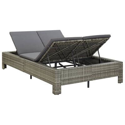 vidaXL 2-Person Sunbed with Cushion Grey Poly Rattan