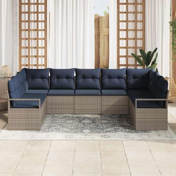 vidaXL Sofa Set with Cushion 9 pcs Grey Poly Rattan