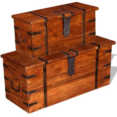 vidaXL Two Piece Storage Chest Set Solid Wood