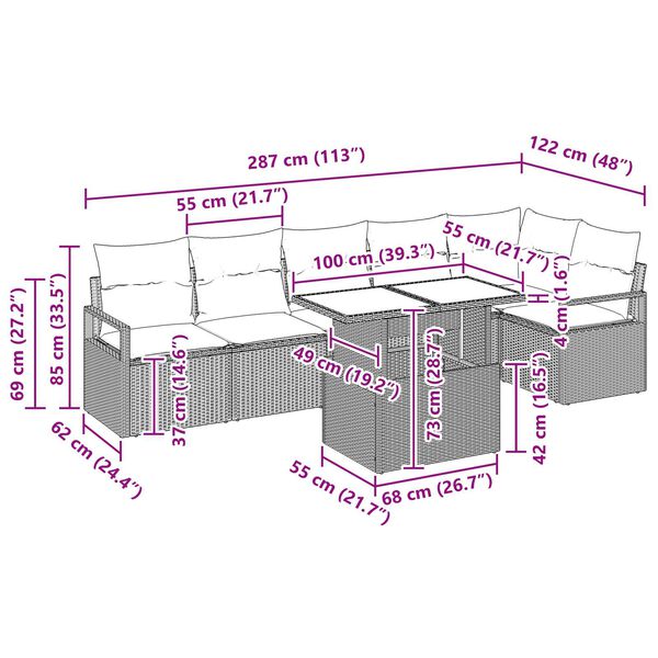 vidaXL 7 Piece Garden Sofa Set with Cushions Brown Poly Rattan