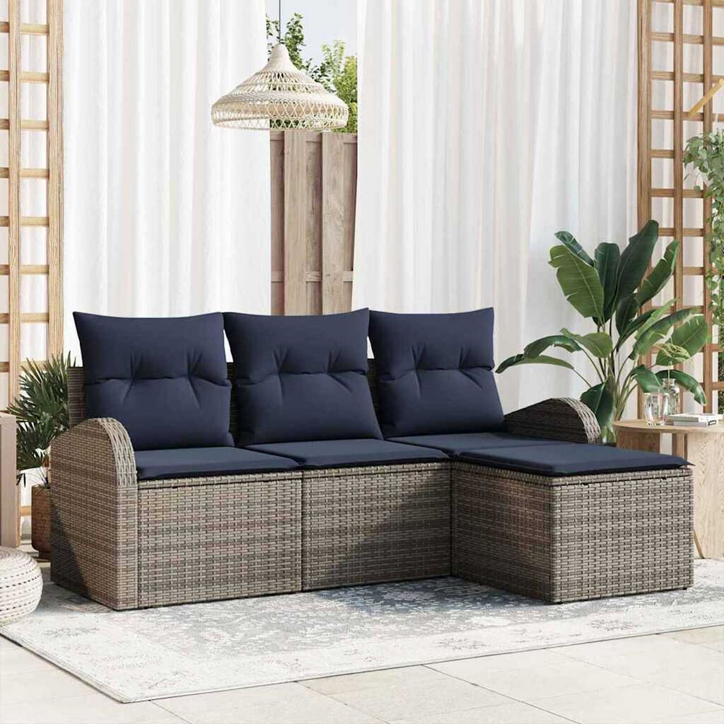 vidaXL Garden Sofa Set with Cushion 4 pcs Grey Poly rattan