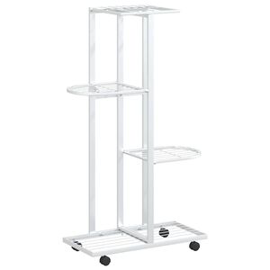 vidaXL 4-Floor Flower Stand with Wheels 44x23x80 cm White Iron