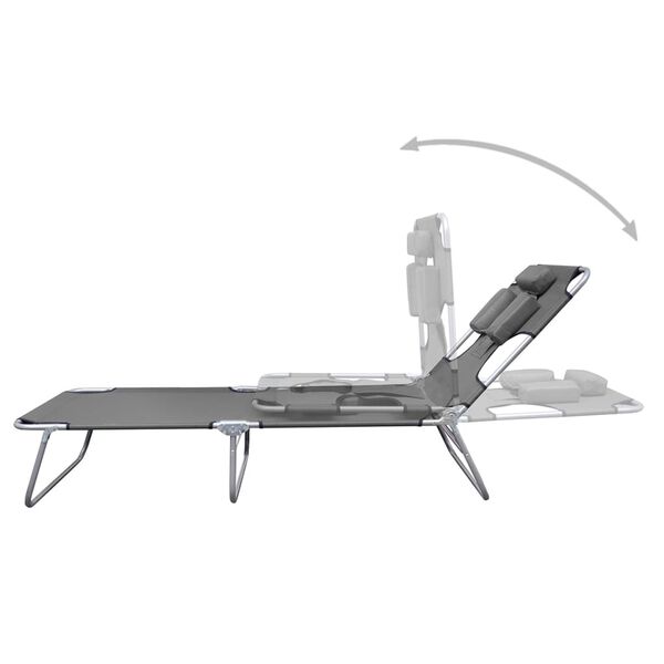vidaXL Foldable Sunlounger with Head Cushion Adjustable Backrest Grey