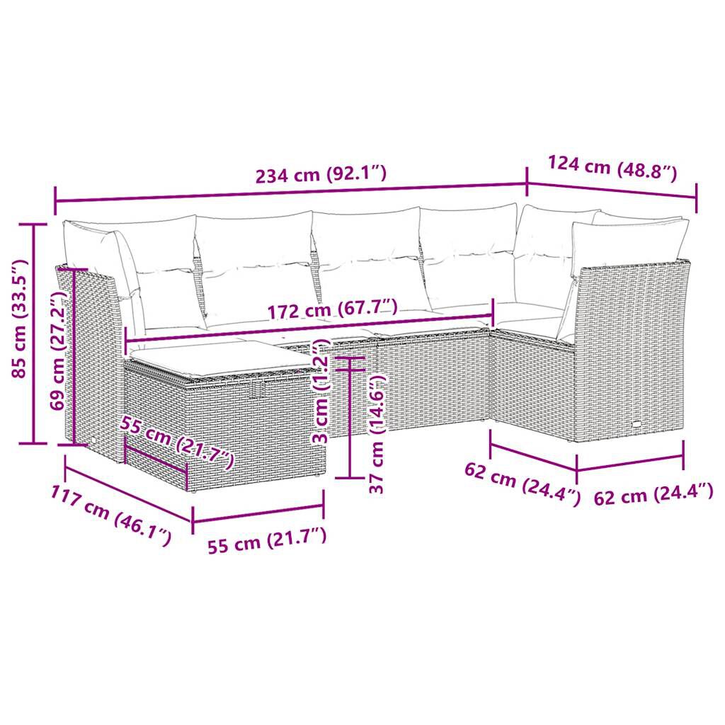 vidaXL 6 Piece Garden Sofa Set with Cushions Black Poly Rattan