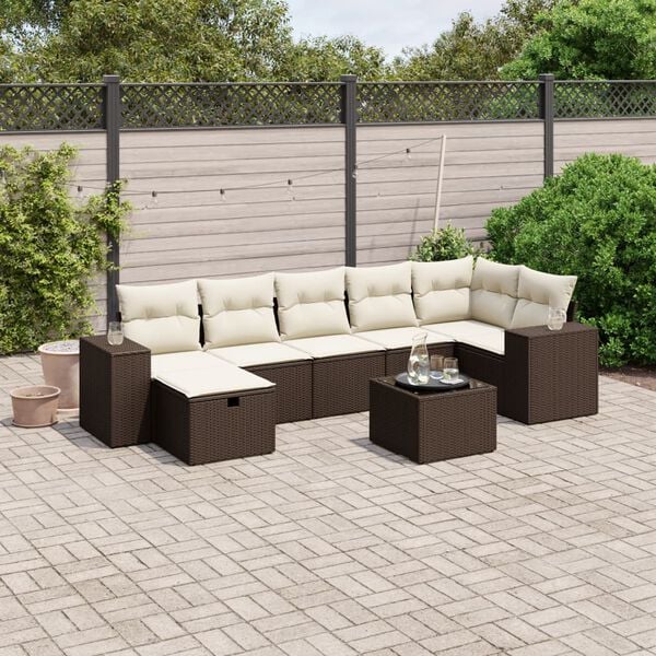 vidaXL 7 Piece Garden Sofa Set with Cushions Brown Poly Rattan