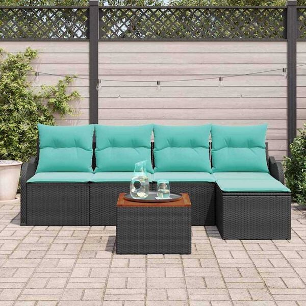 vidaXL Garden Sofa Set 6 pcs Black and turquoise