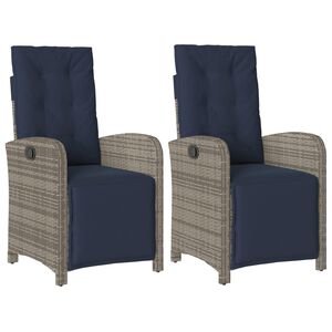 vidaXL Reclining Garden Chairs 2 pcs with Footrest Grey Poly Rattan