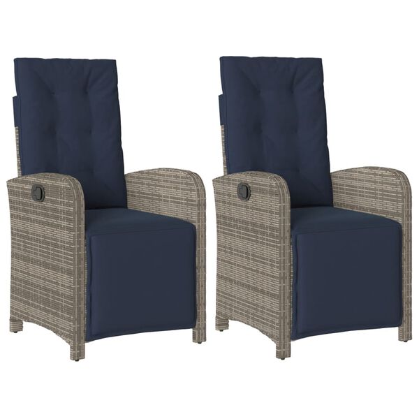 vidaXL Reclining Garden Chairs 2 pcs with Footrest Grey Poly Rattan