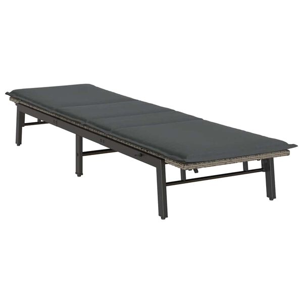 vidaXL Sun Lounger with Cushion Grey Poly Rattan