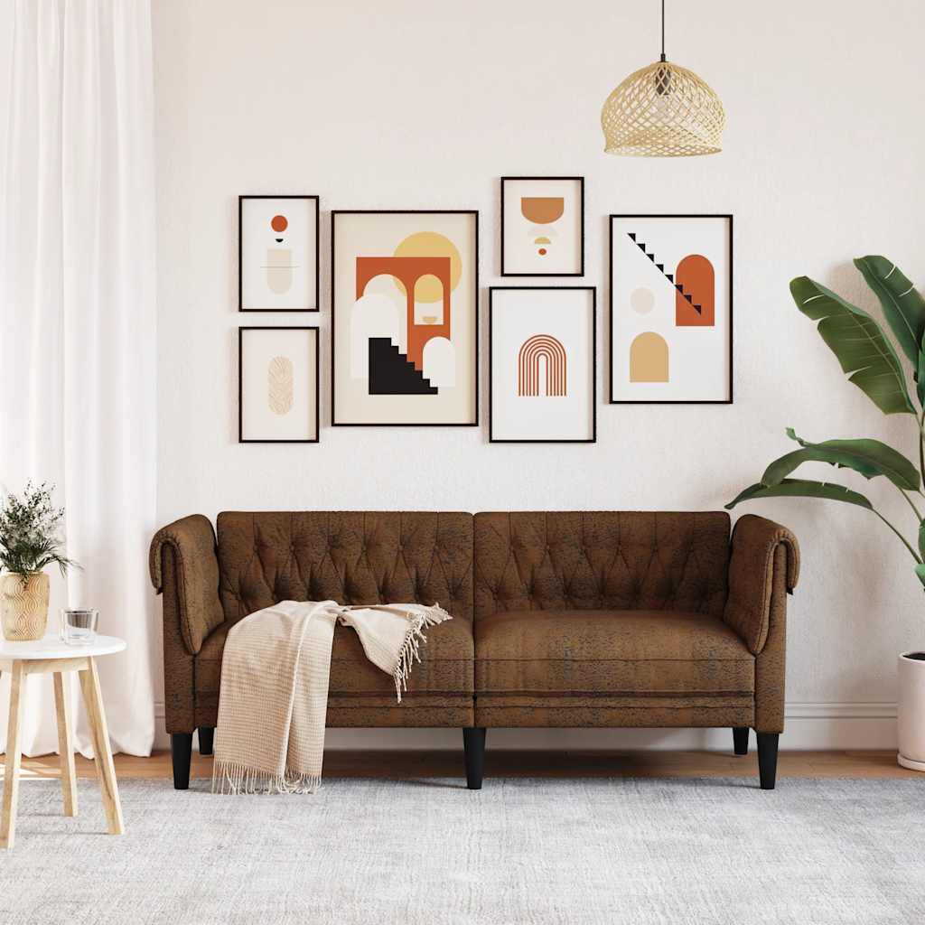 vidaXL Chesterfield Sofa 2-Seater Brown Fabric