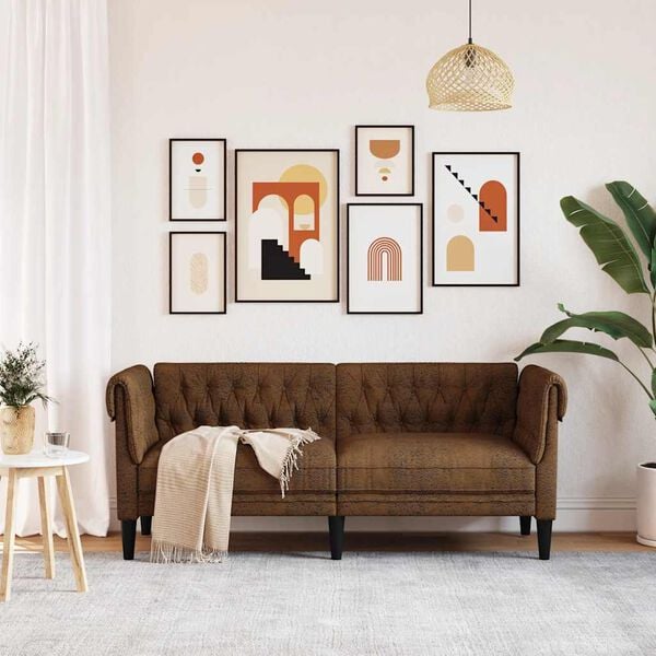vidaXL Chesterfield Sofa 2-Seater Brown Fabric