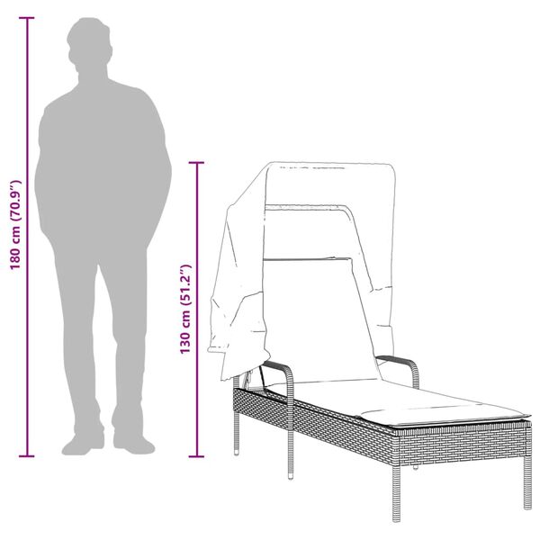 vidaXL Sun Lounger with Canopy and Table Grey Poly Rattan