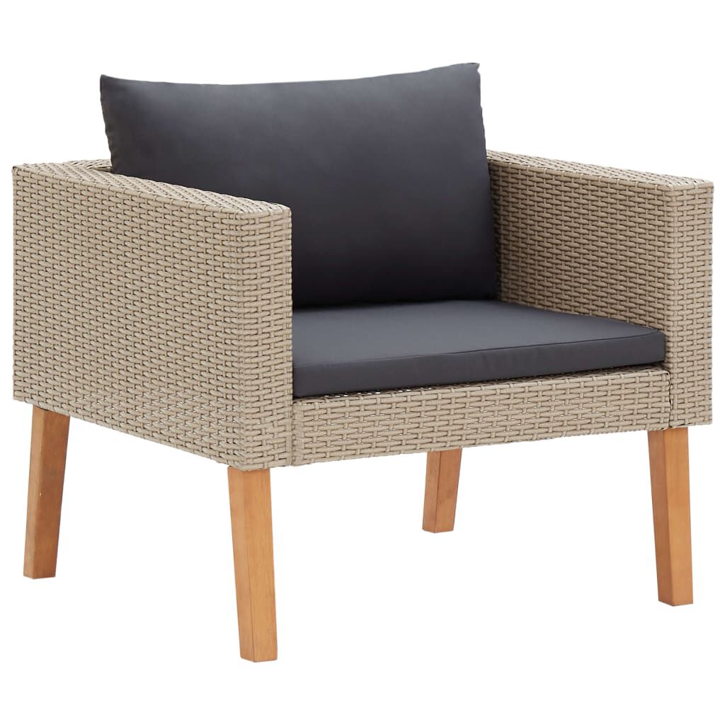 vidaXL Single Garden Sofa with Cushions Poly Rattan Beige