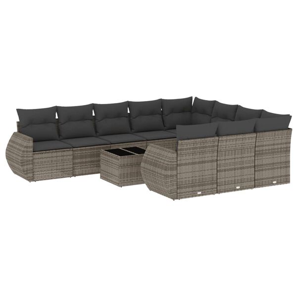 vidaXL 11 Piece Garden Sofa Set with Cushions Grey Poly Rattan