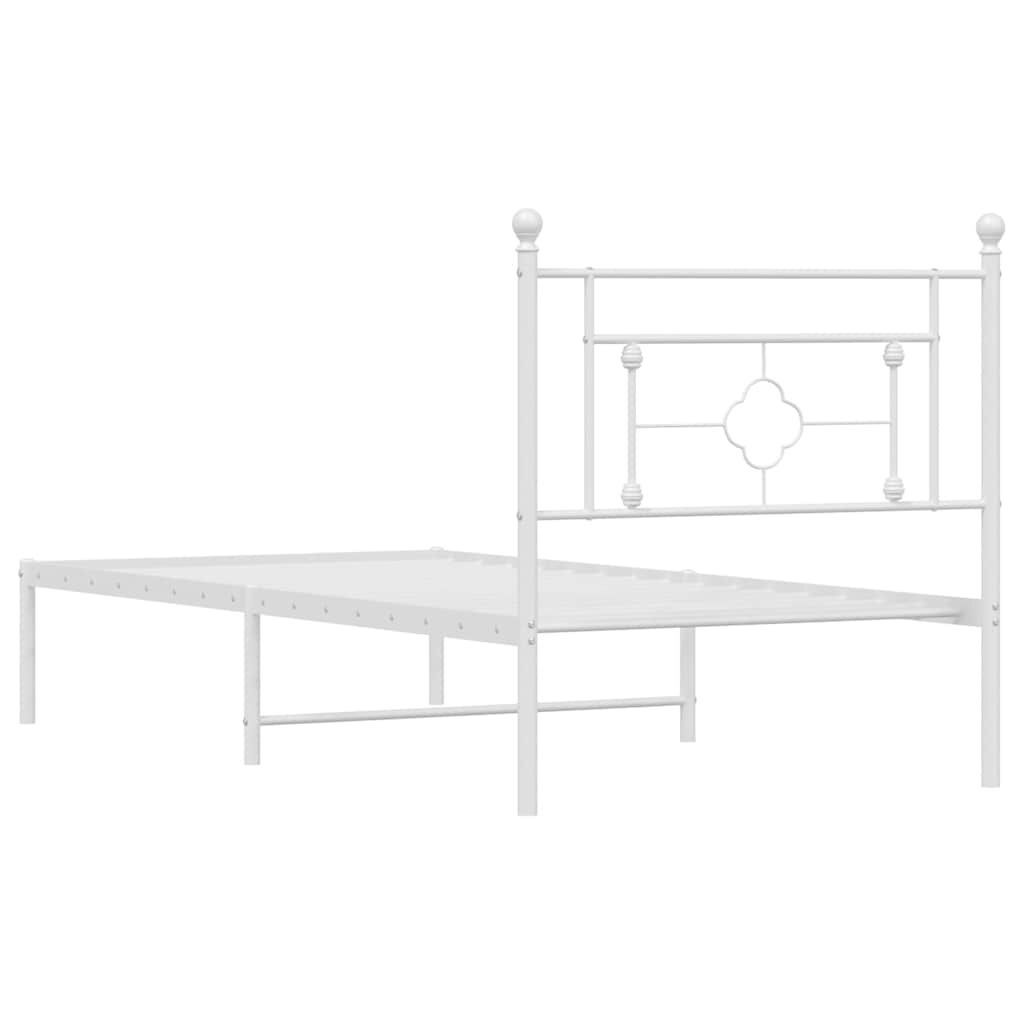 vidaXL Metal Bed Frame without Mattress with Headboard White 100x200cm