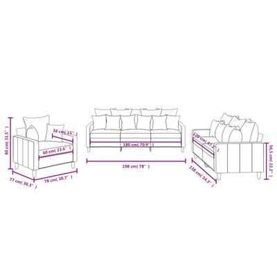 vidaXL 3 Piece Sofa Set with Cushions Light Grey Velvet